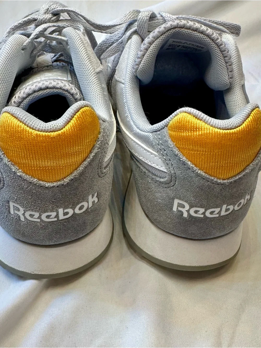 Reebok Men's Light Gray Suede Sneakers with Yellow Heel Tabs - Picture 4 of 9